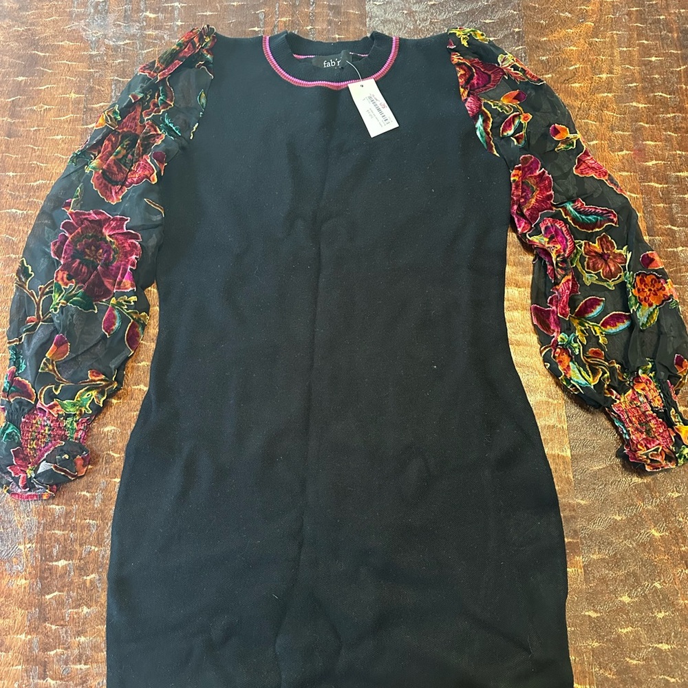 fab'rik Black Sweater Dress with Pink Trim